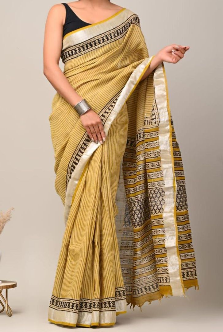 Sanjh Linen Cotton Saree | BlushSarees.in | - Image 3