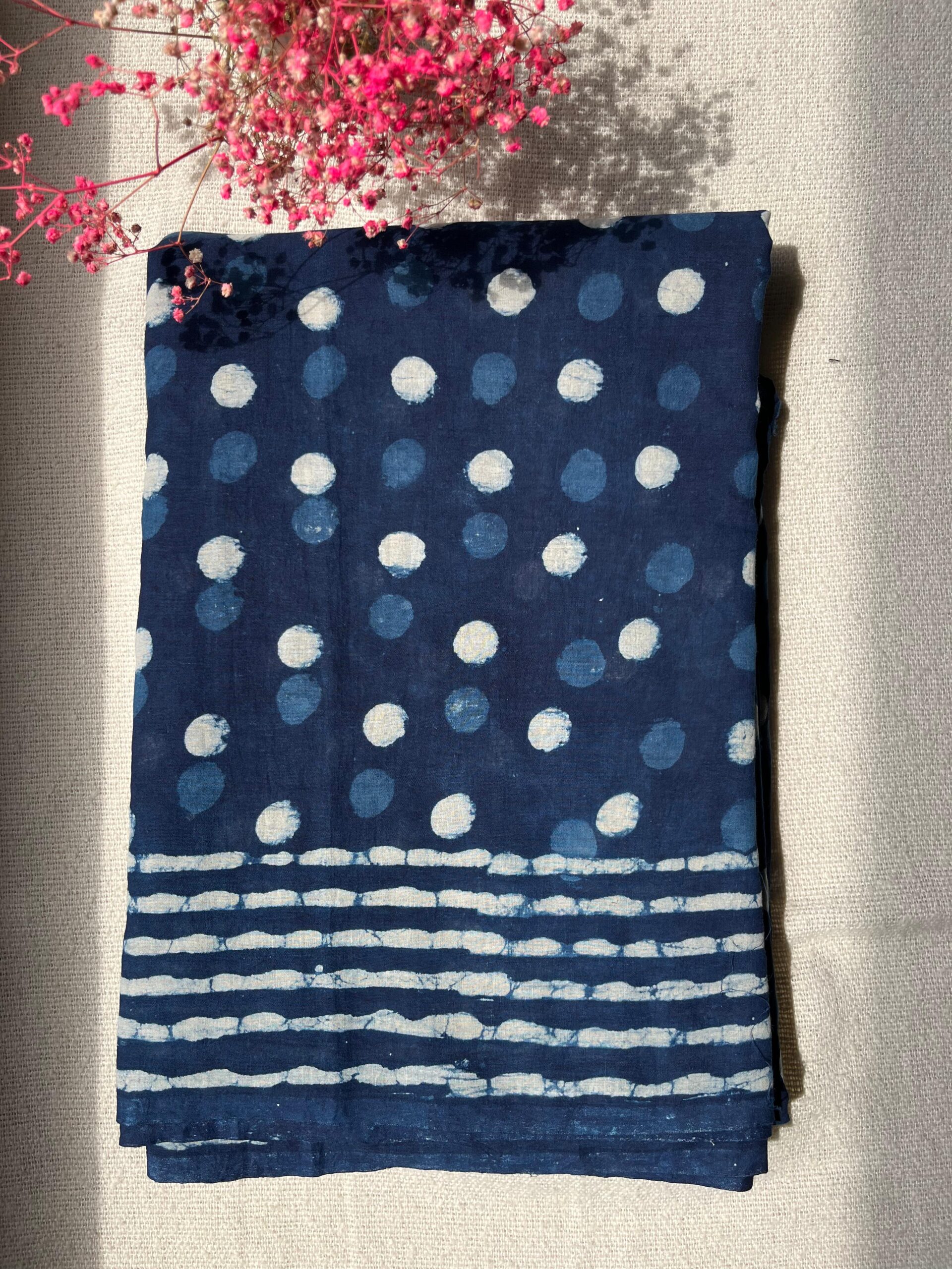 Indigo Bubbles Mulmul Cotton Saree | BlushSarees.in |