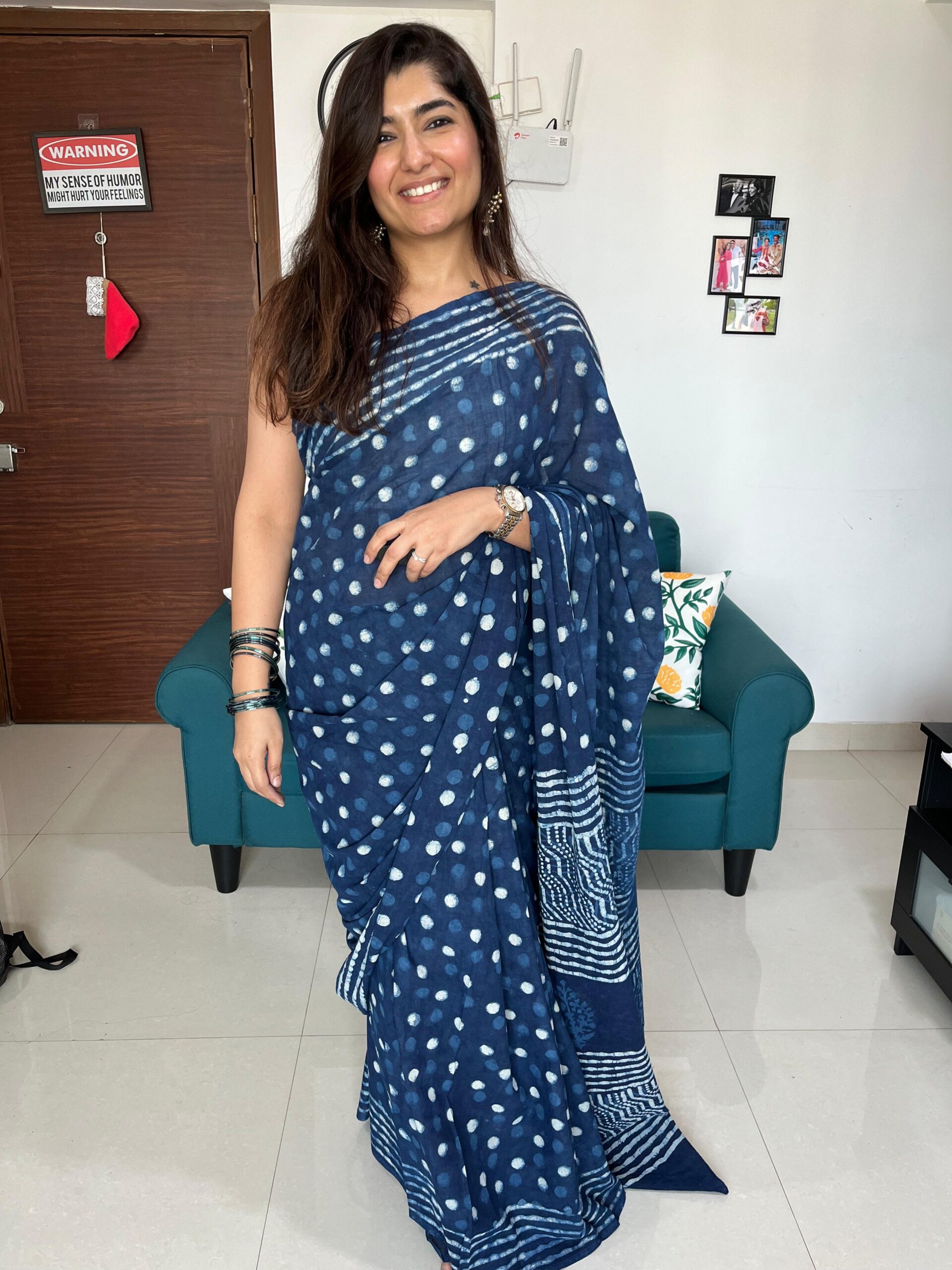 Indigo Bubbles Mulmul Cotton Saree | BlushSarees.in | - Image 3