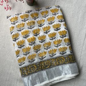 Sunlit Petals Linen Cotton Saree | BlushSarees.in |