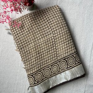Sunset Geometry Linen Cotton Saree | BlushSarees.in |