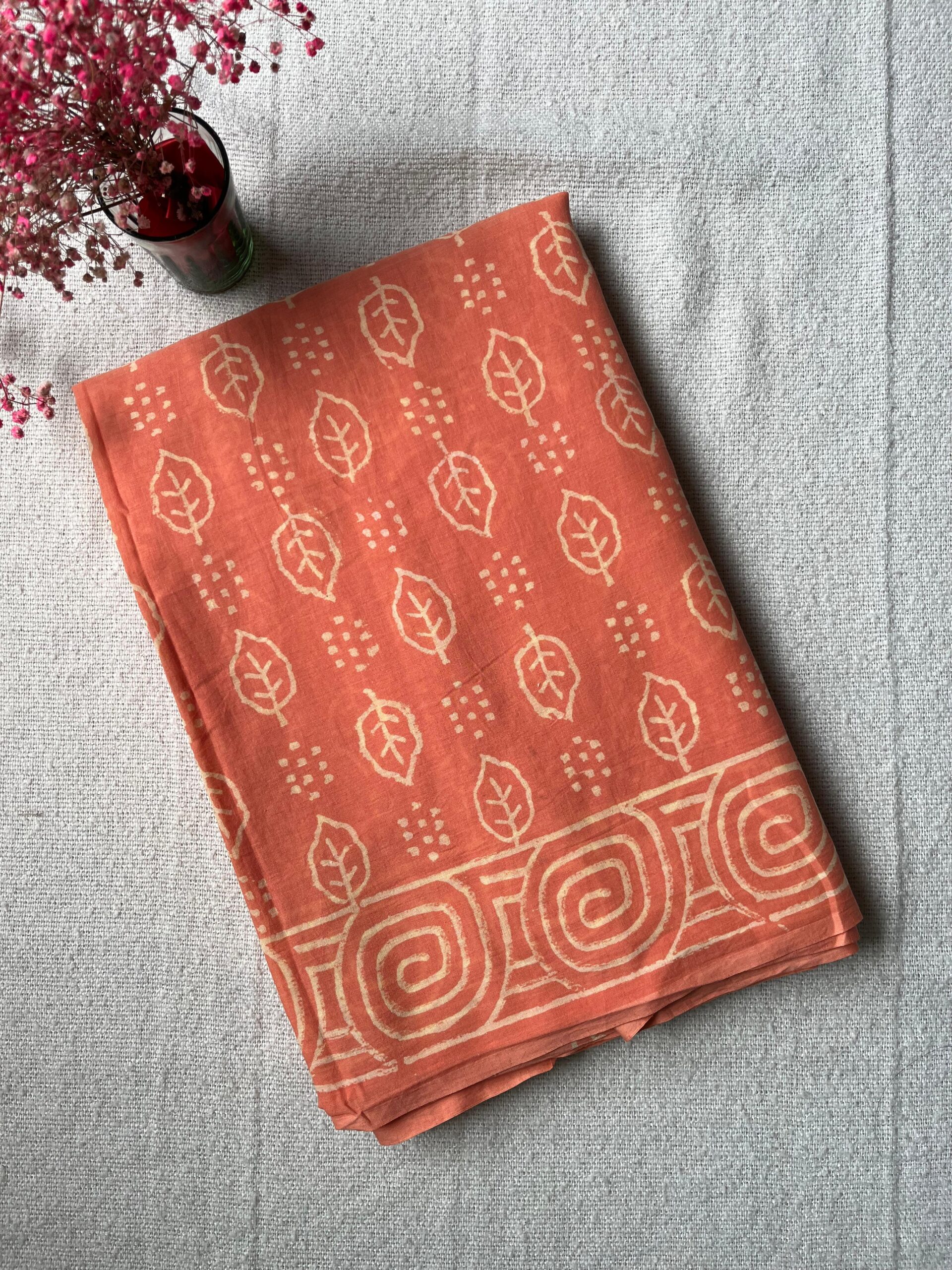 Terracotta Trails Orange Mulmul Cotton Saree | BlushSarees.in |
