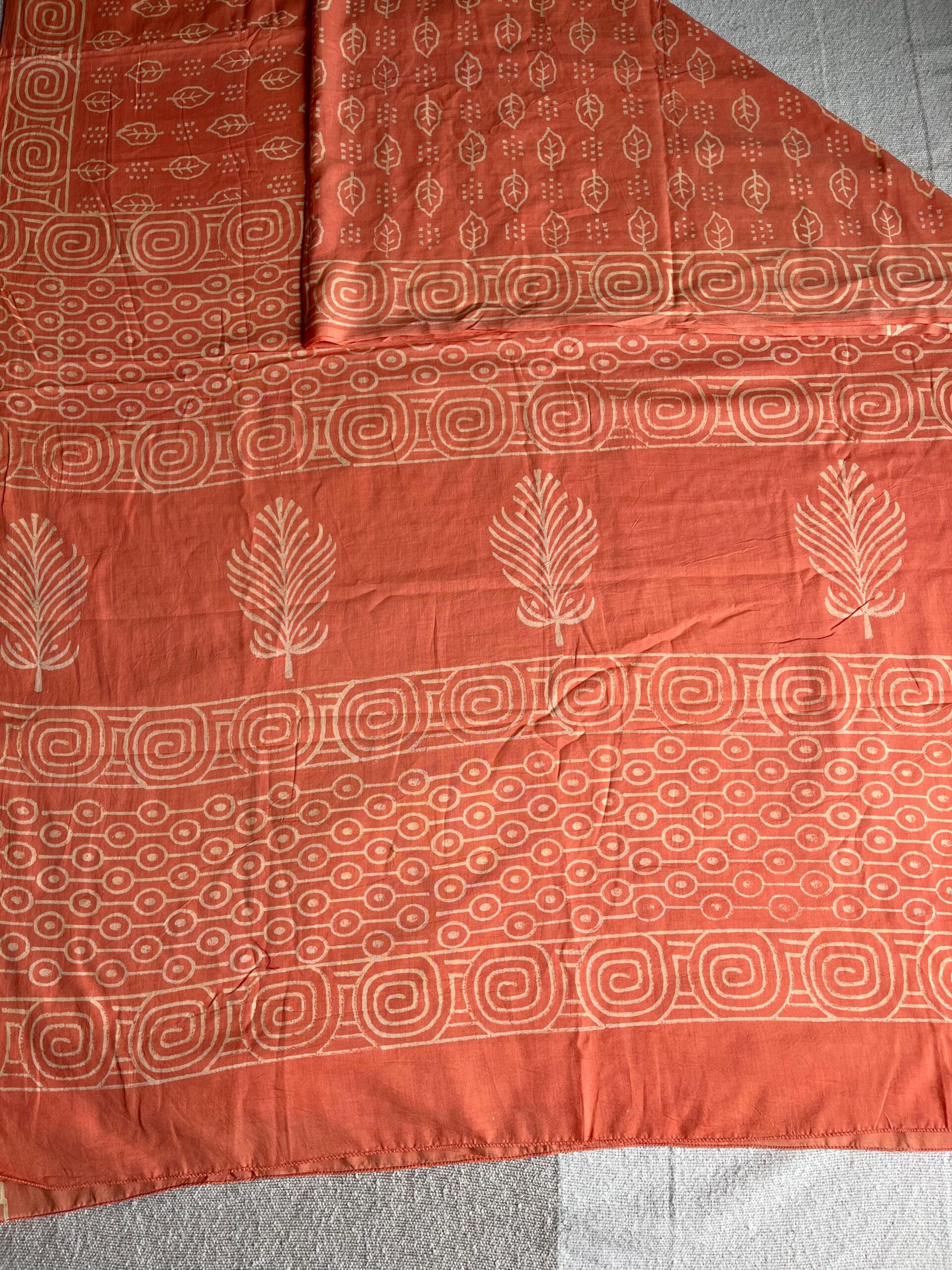 Terracotta Trails Orange Mulmul Cotton Saree | BlushSarees.in | - Image 3