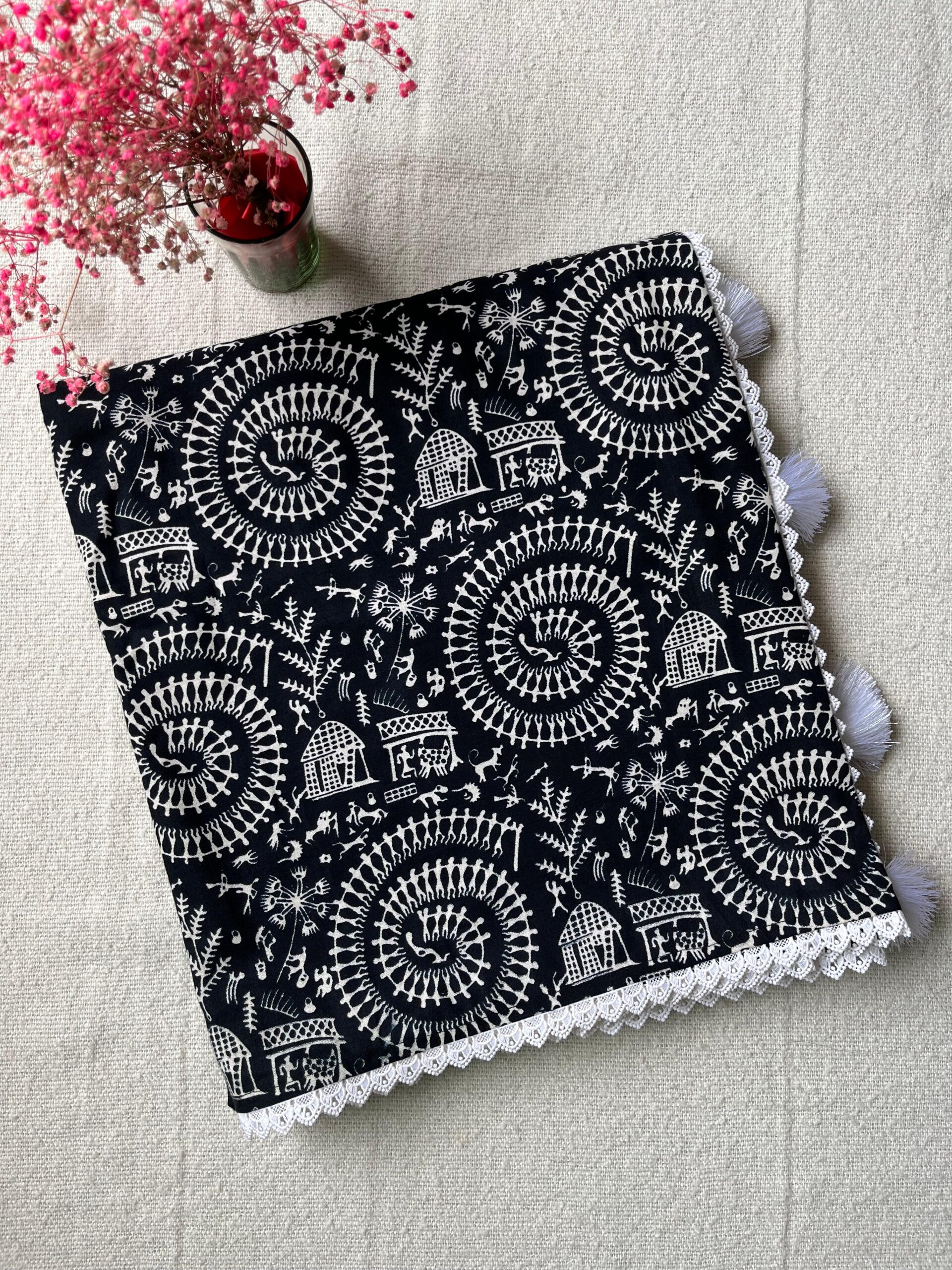 Warli Weave Cotton Saree with Tassels | BlushSarees.in |