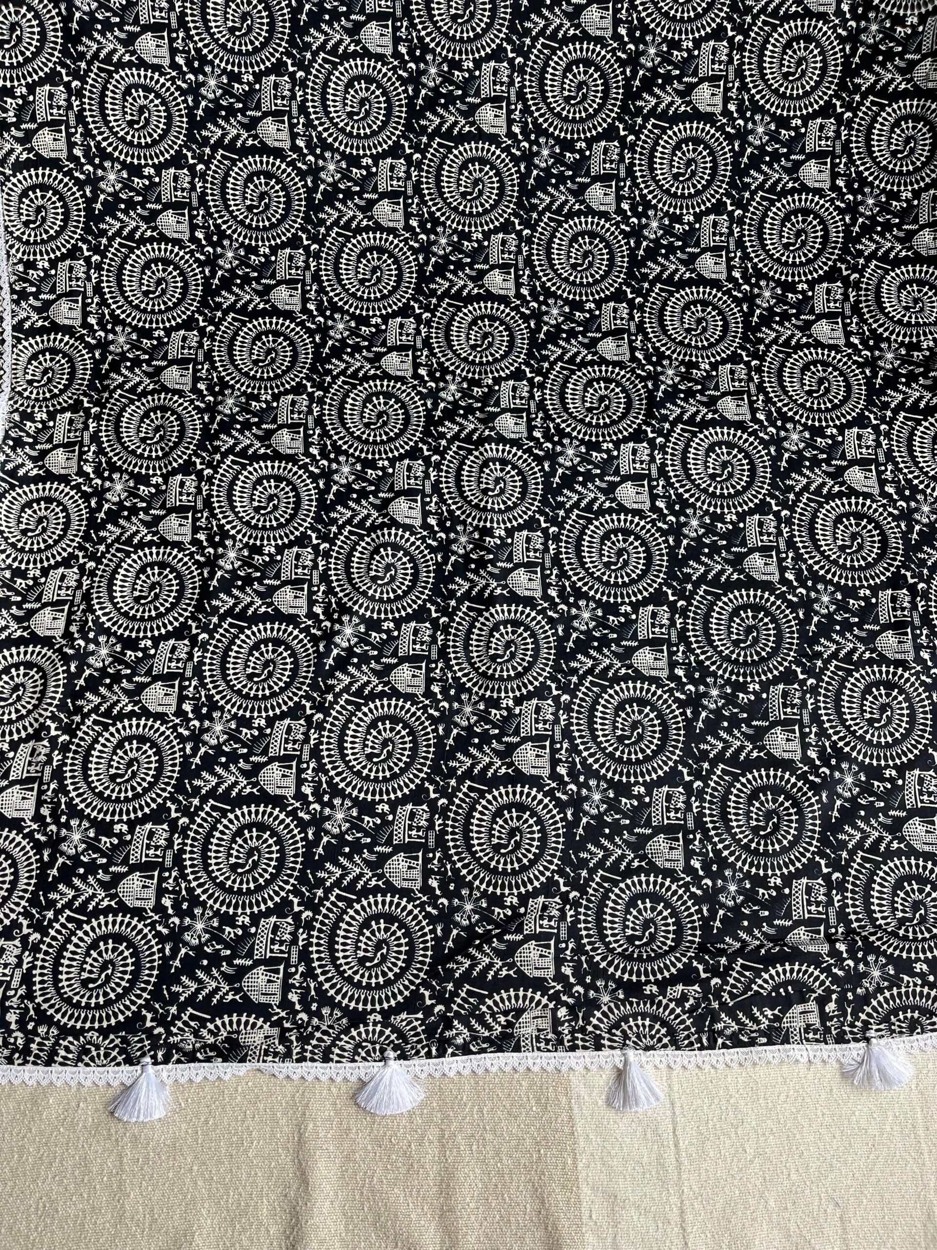 Warli Weave Cotton Saree with Tassels | BlushSarees.in | - Image 3