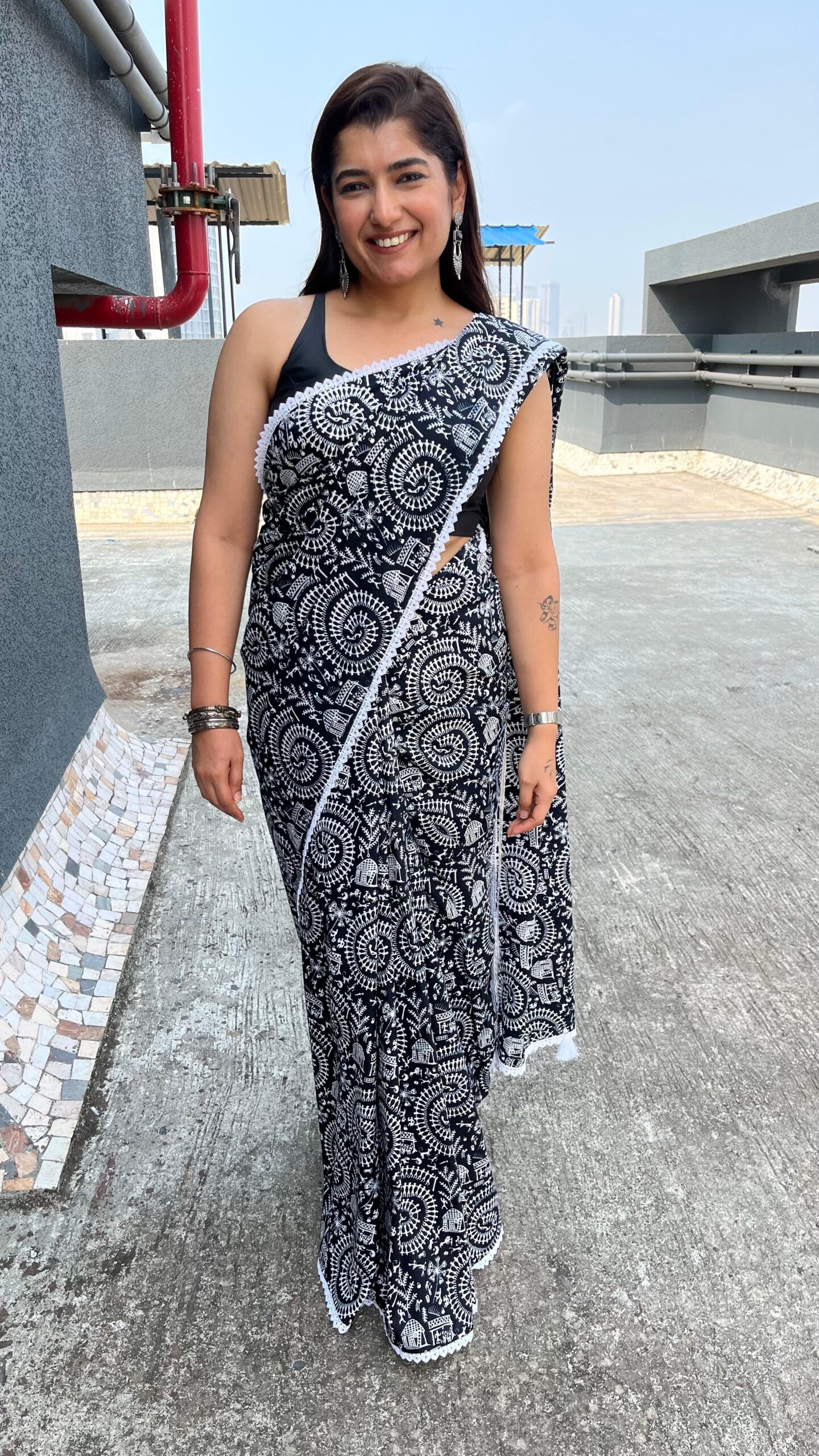 Warli Weave Cotton Saree with Tassels | BlushSarees.in | - Image 5