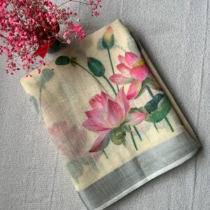 Padma Sundari Lemon Yellow Linen Cotton Saree | BlushSarees.in |