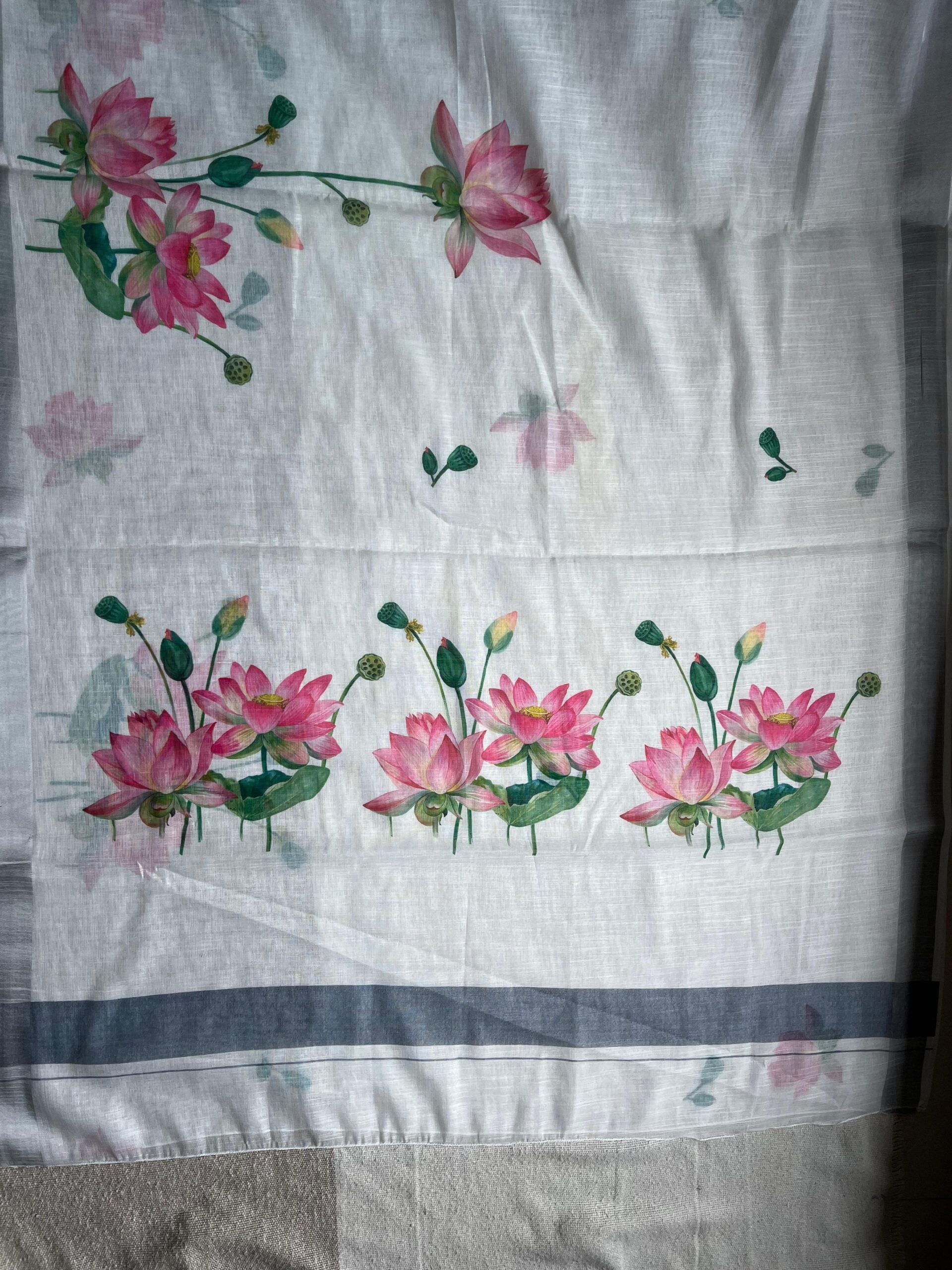 Lotus Whisper White Linen Cotton Saree | BlushSarees.in | - Image 2