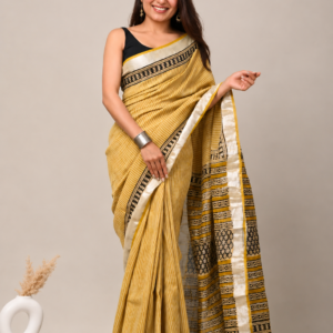 Golden Muse Linen Cotton Saree | BlushSarees.in |