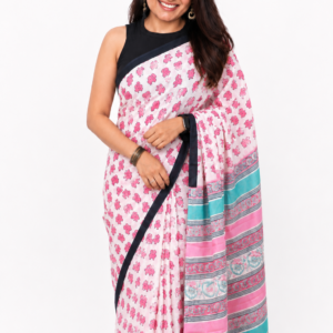 Pink Elephant Print Mulmul Cotton Saree | BlushSarees.in |