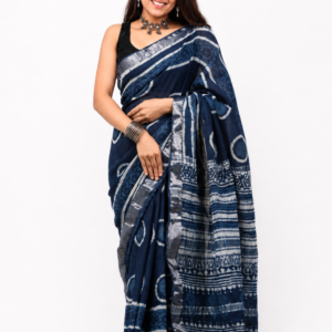Indigo Chakra Linen Cotton Saree | BlushSarees.in |
