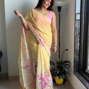 Floral Sunshine Linen Cotton Saree | BlushSarees.in |