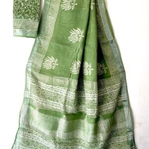 Pista Lotus Linen Cotton Saree | BlushSarees.in |
