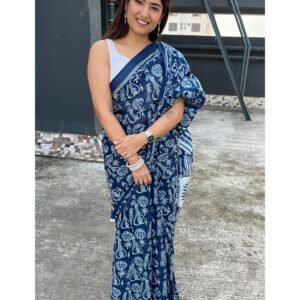 Raga Indigo Mulmul Cotton Saree | BlushSarees.in |